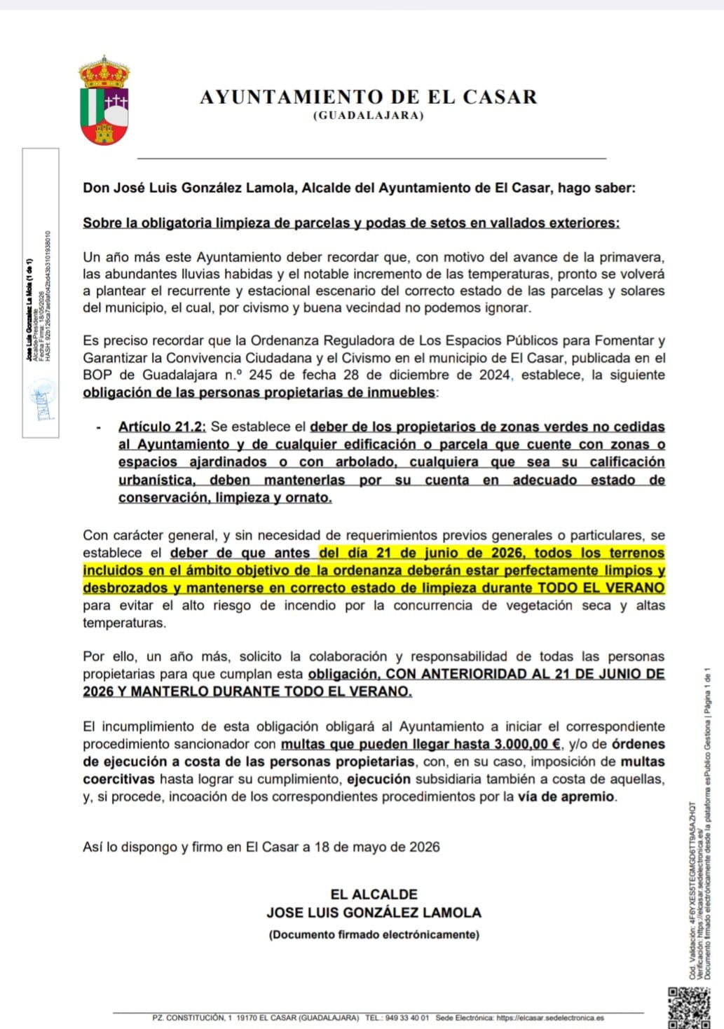 2026_05_18 Bando sobre la limpieza de parcelas y solares