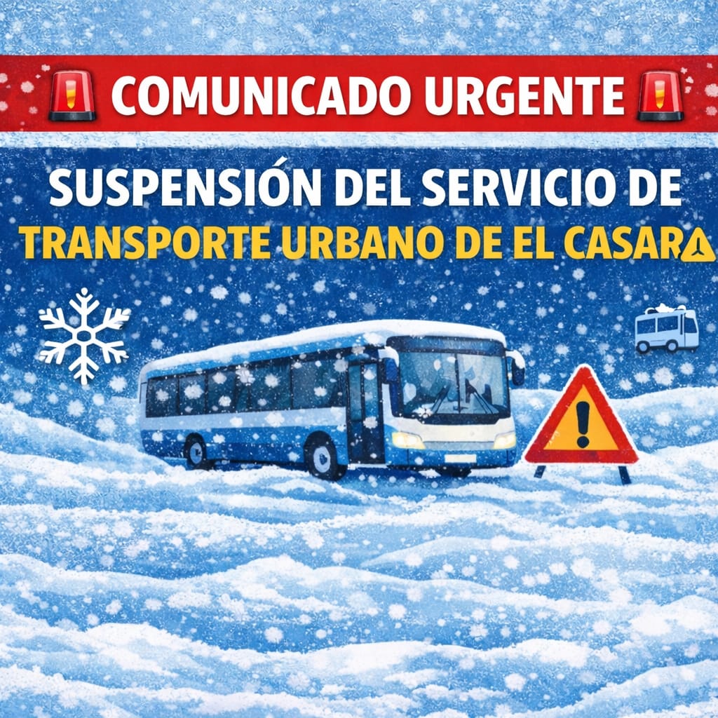 COMUNICADO URGENTE SUSPENSIÓN DEL SERVICIO DE TRANSPORTE URBANO DE EL CASAR POR LA BORRASCA JOSEPH