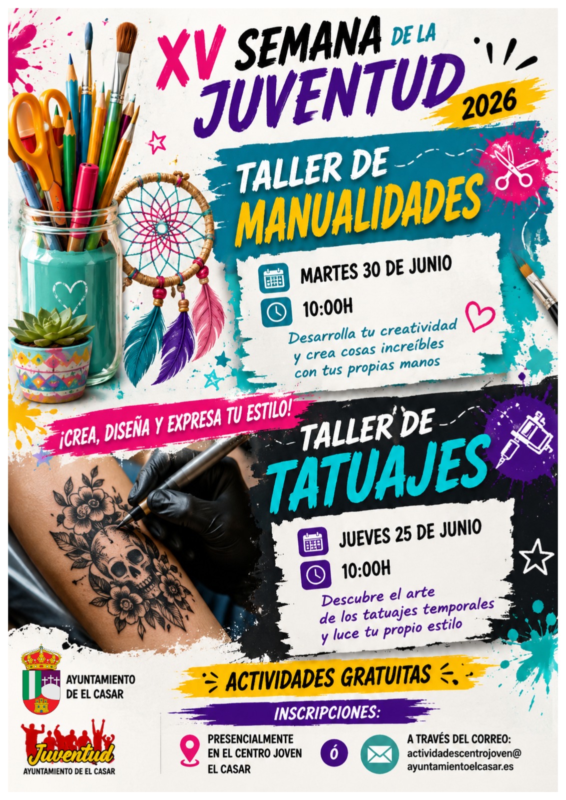 TALLERES DE MANUALIDADES Y TATUAJES | XV SEMANA DE LA JUVENTUD 2026 EL CASAR