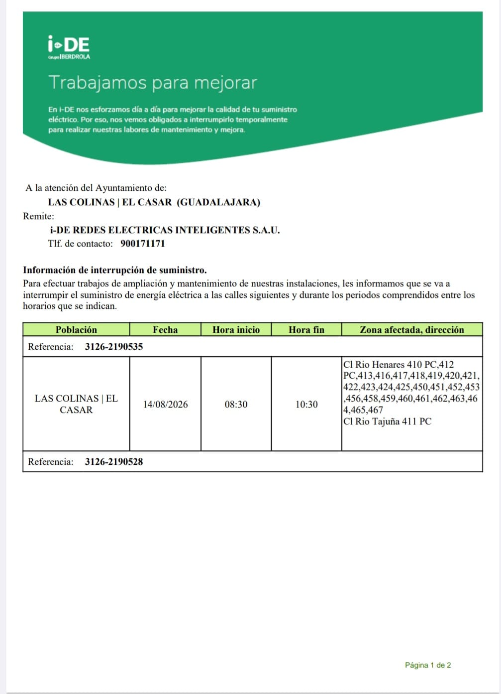 CORTE DE SUMINISTRO ELÉCTRICO DE IBERDROLA EN LAS COLINAS