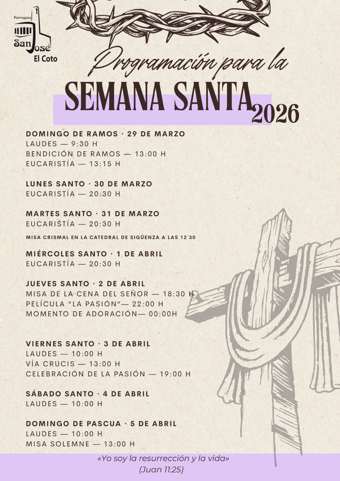 SEMANA SANTA EL COTO EL CASAR 2026 | PROGRAMA DE ACTOS LITÚRGICOS EN LA PARROQUIA DE SAN JOSÉ DE EL COTO