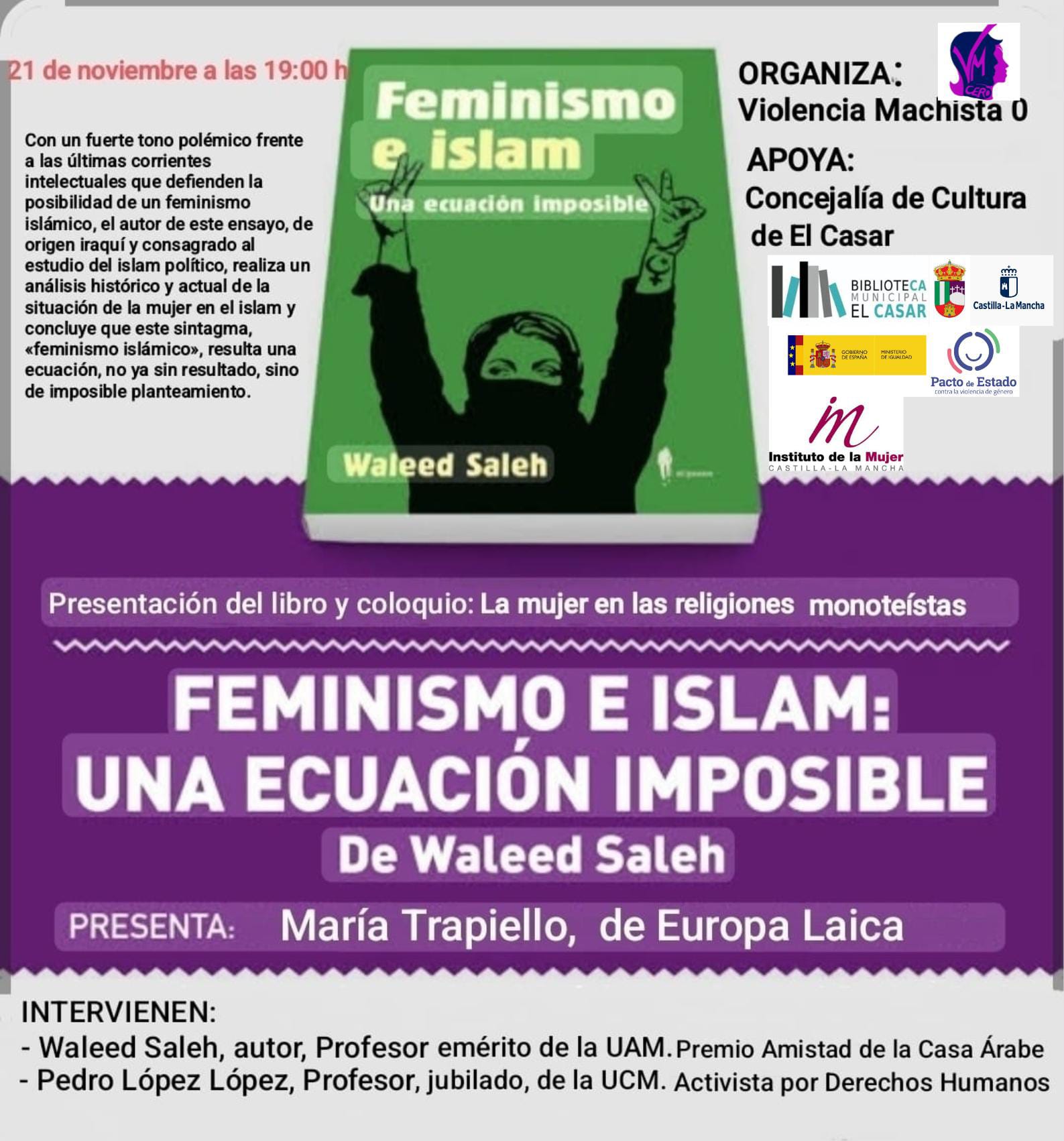 21 N:   "FEMINISMO E ISLAM: UNA ECUACIÓN IMPOSIBLE”  UN ENCUENTRO ABIERTO PARA DIALOGAR SOBRE IGUALDAD Y DERECHOS DE LAS MUJERES
