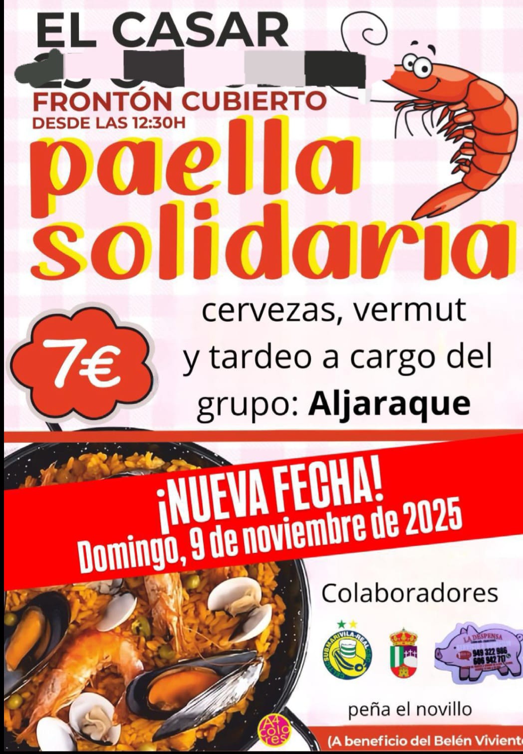 POSPUESTA LA PAELLA SOLIDARIA AL 9 DE NOVIEMBRE