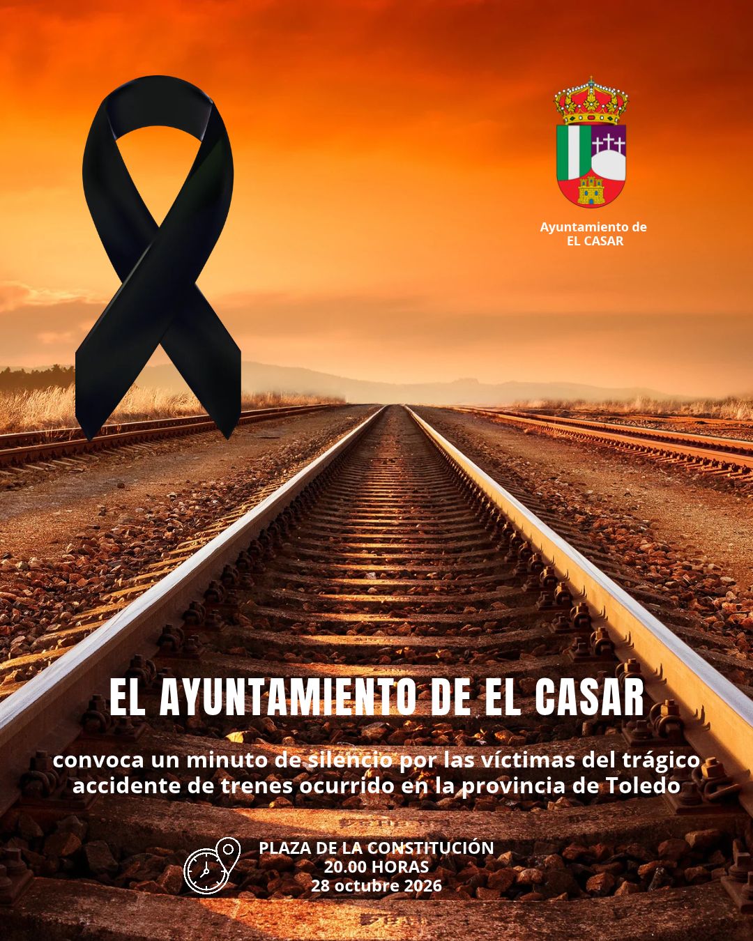 EL AYUNTAMIENTO DE EL CASAR CONVOCA UN MINUTO DE SILENCIO EN MEMORIA DE LAS VÍCTIMAS DEL ACCIDENTE FERROVIARIO DE TOLEDO
