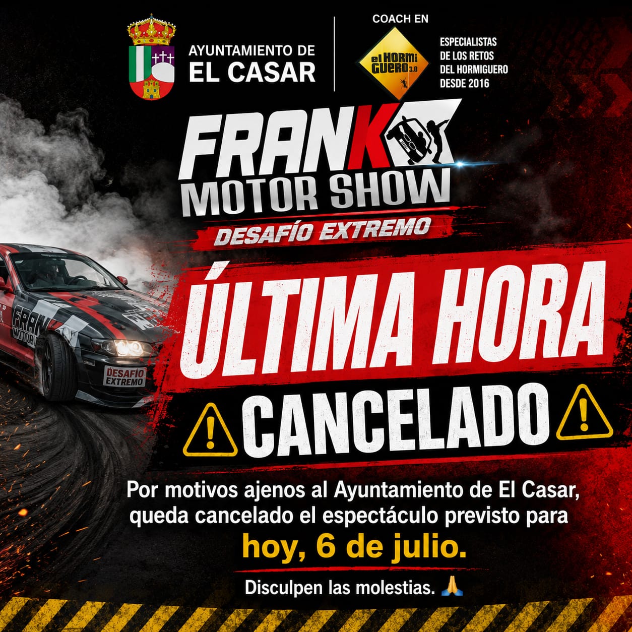 ÚLTIMA HORA | CANCELADO EL EVENTO DE FRANK MOTOR SHOW EN EL CASAR
