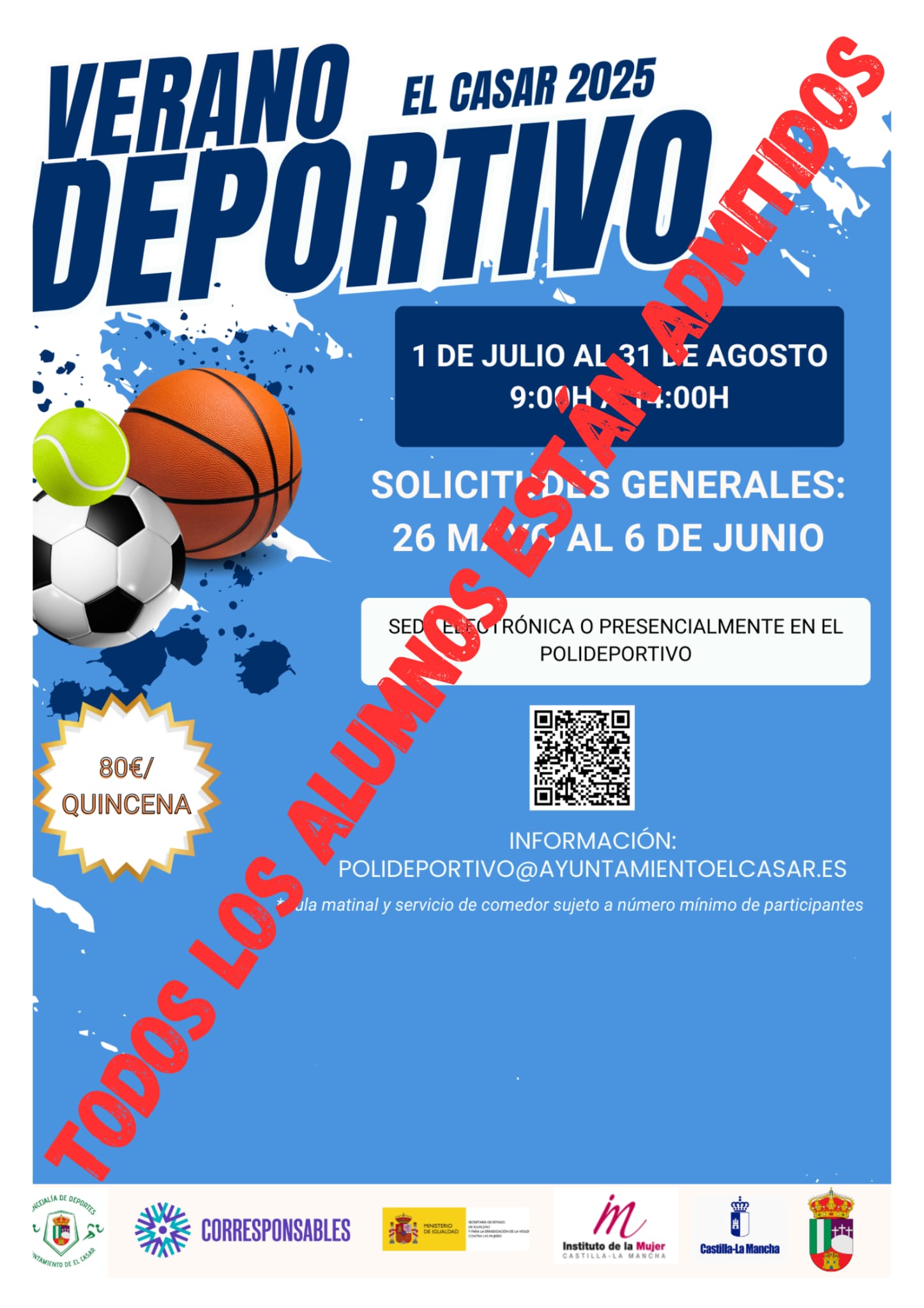 TODAS LAS SOLICITUDES DE ALUMNOS DEL VERANO DEPORTIVO 2025 ESTÁN ADMITIDAS