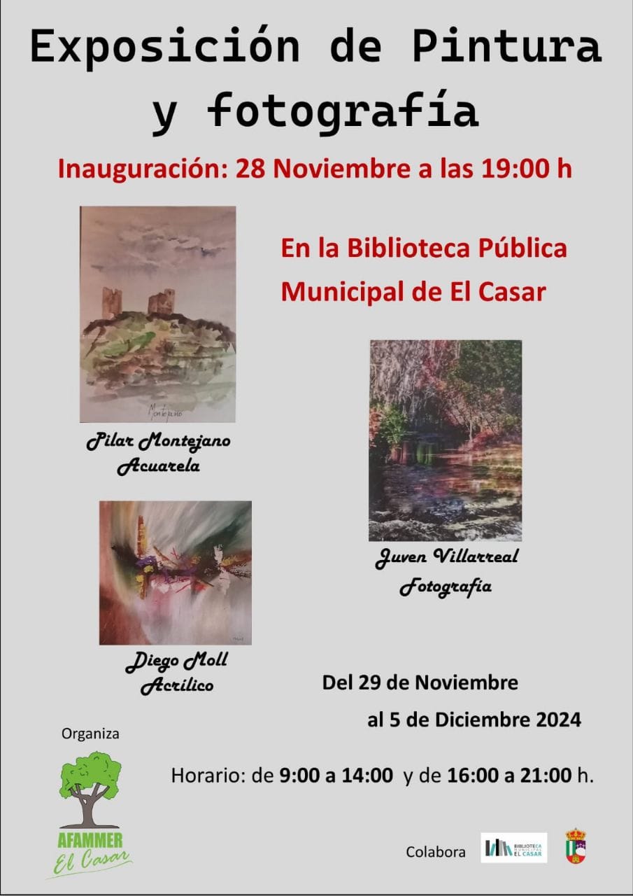¡NO TE PIERDAS LA EXPOSICIÓN DE PINTURA Y FOTOGRAFÍA EN EL CASAR ORGANIZADA POR AFAMMER!