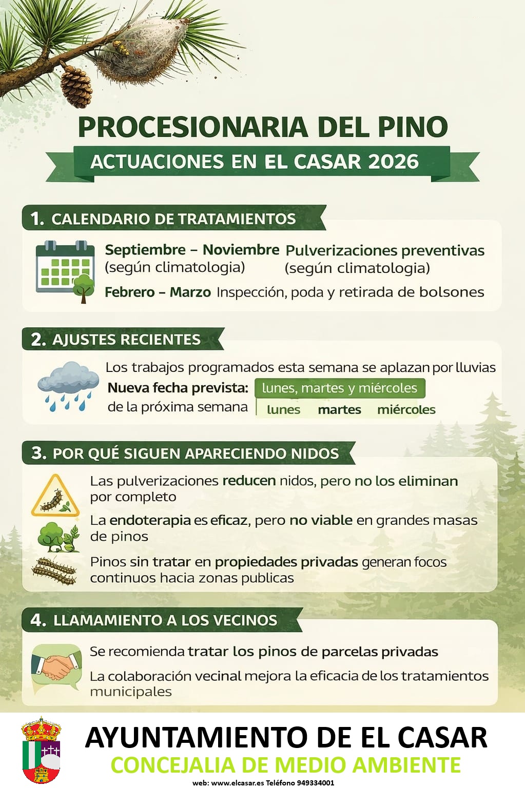 INFORMACIÓN | TRATAMIENTOS CONTRA LA PROCESIONARIA DEL PINO EN EL CASAR