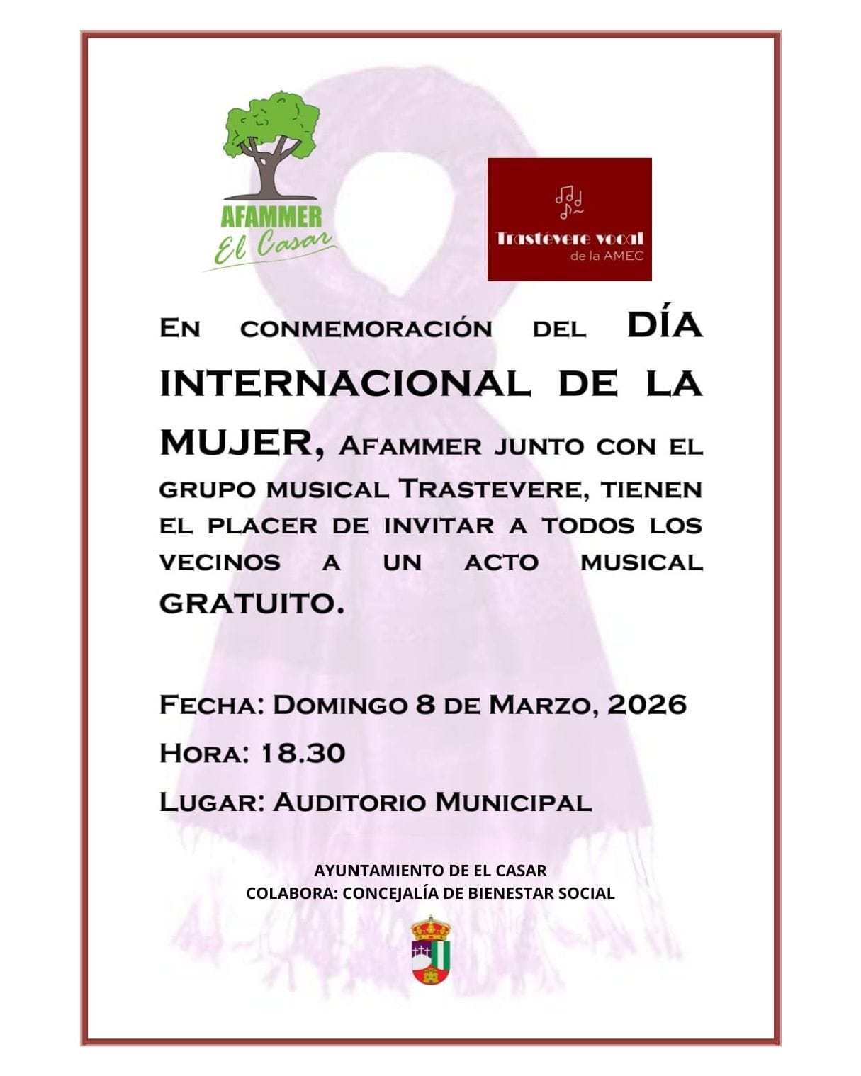 ACTO MUSICAL, DE AFAMMER, POR EL DÍA INTERNACIONAL DE LA MUJER EN EL CASAR