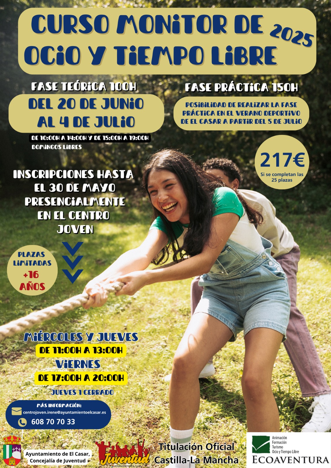 ¡ABIERTAS LAS INSCRIPCIONES PARA EL CURSO DE MONITOR DE OCIO Y TIEMPO LIBRE 2025 EN EL CASAR!