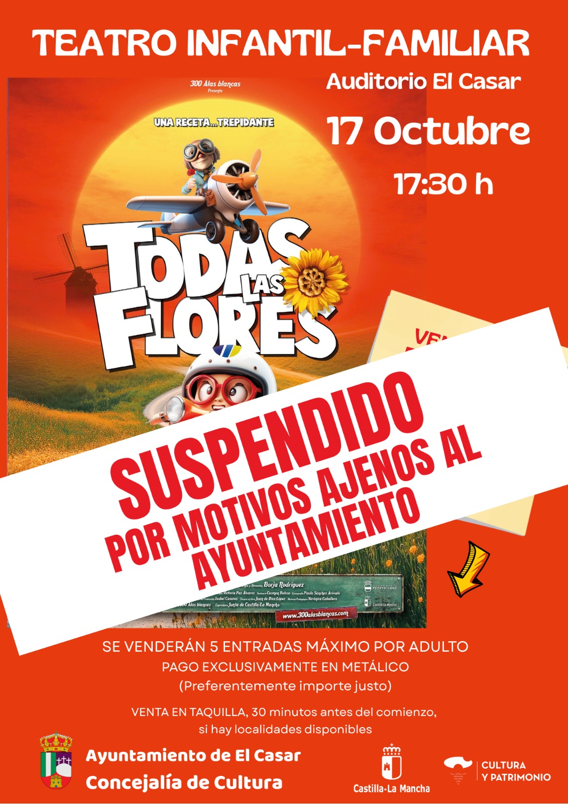 SUSPENDIDO EL TEATRO FAMILIAR  "TODAS LAS FLORES"
