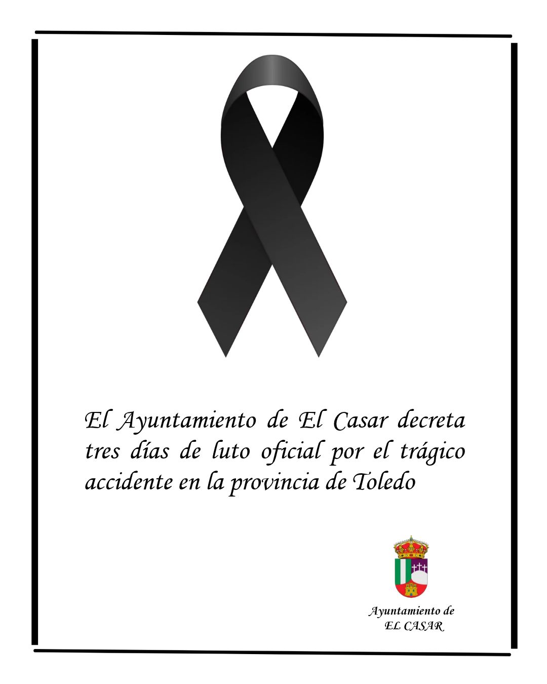 EL CASAR DECRETA TRES DÍAS DE LUTO OFICIAL POR EL TRÁGICO ACCIDENTE FERROVIARIO EN TOLEDO