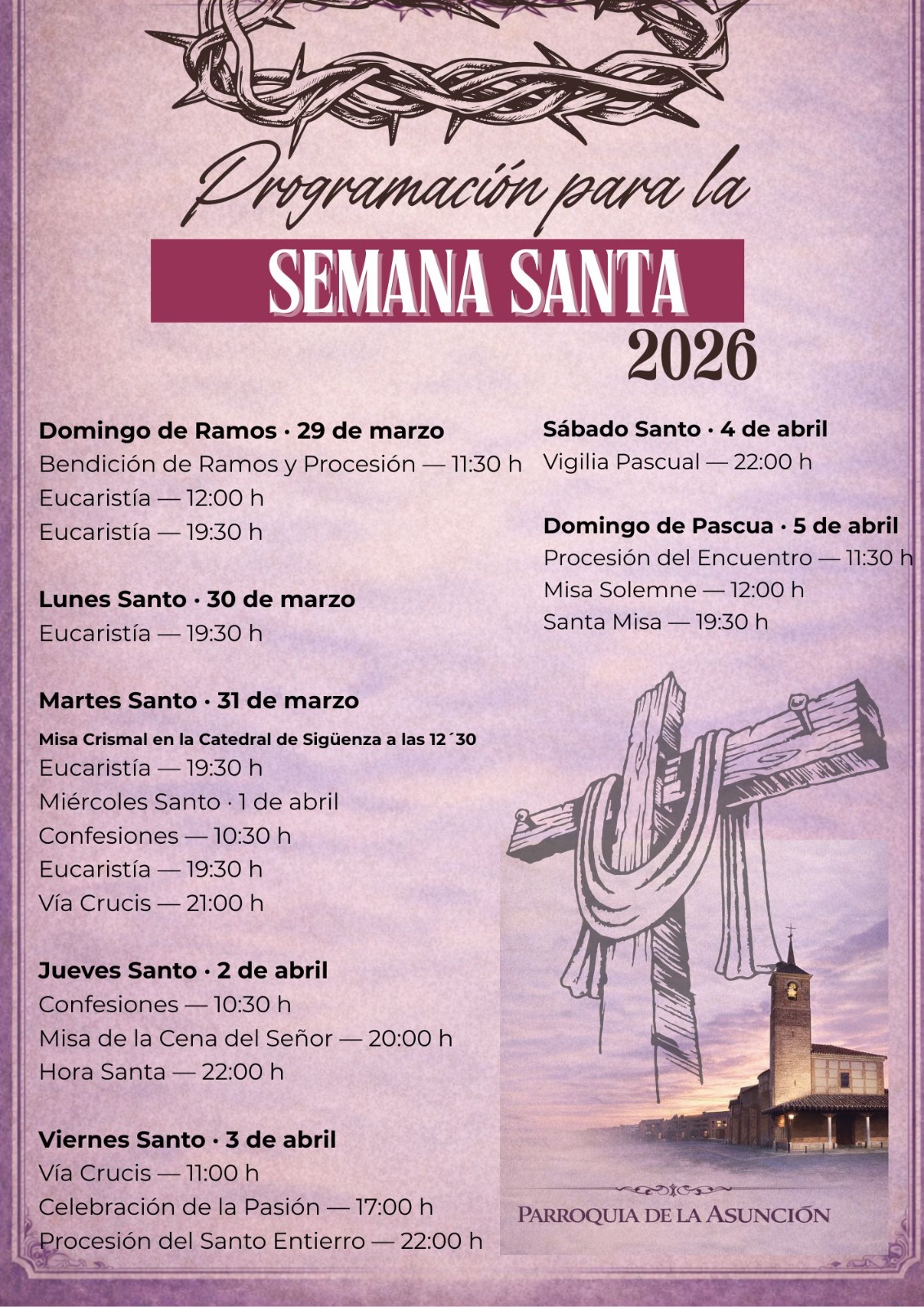 SEMANA SANTA EL CASAR 2026 | PROGRAMA DE PROCESIONES Y ACTOS LITÚRGICOS EN LA PARROQUIA DE LA ASUNCIÓN