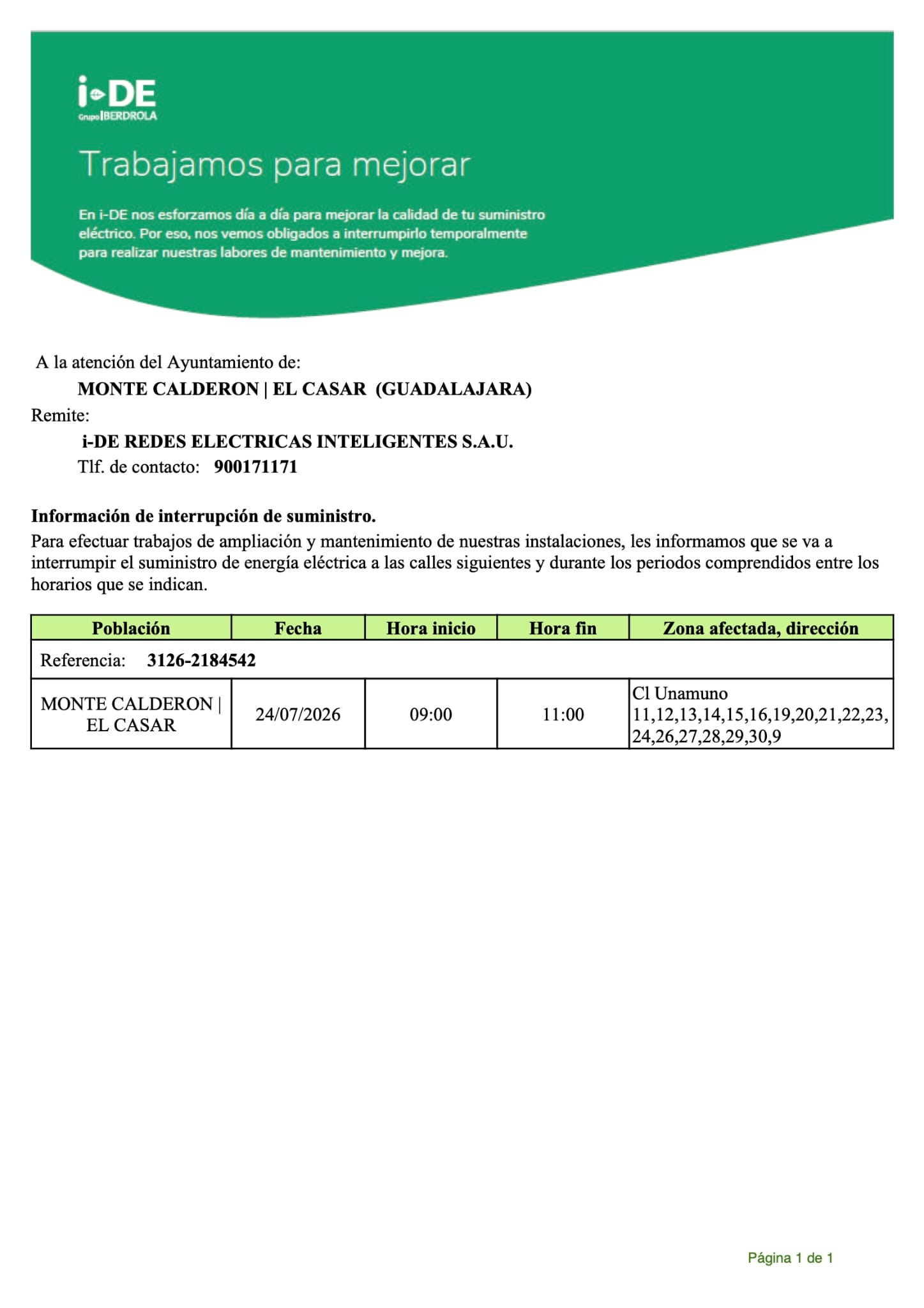 CORTE DE SUMINISTRO ELÉCTRICO DE IBERDROLA EN MONTECALDERÓN