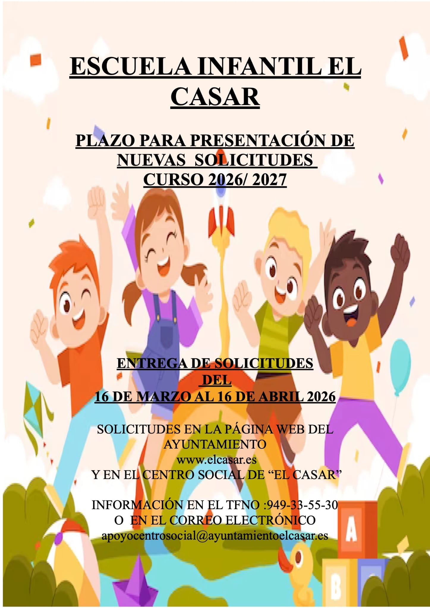 ESCUELA INFANTIL EL CASAR | SOLICITUDES DE NUEVO INGRESO CURSO ESCOLAR 2026-2027
