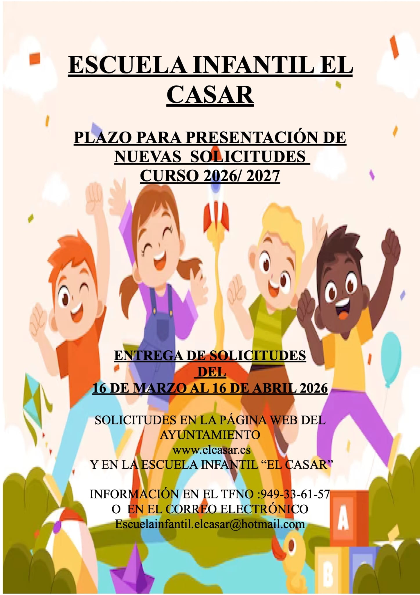 ESCUELA INFANTIL EL CASAR | SOLICITUDES DE NUEVO INGRESO CURSO ESCOLAR 2026-2027