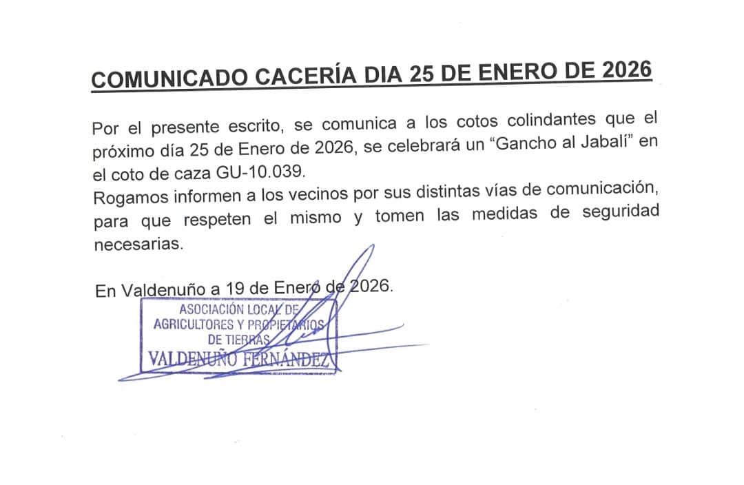 AVISO A LA CIUDADANÍA | JORNADA DE GANCHO AL JABALÍ